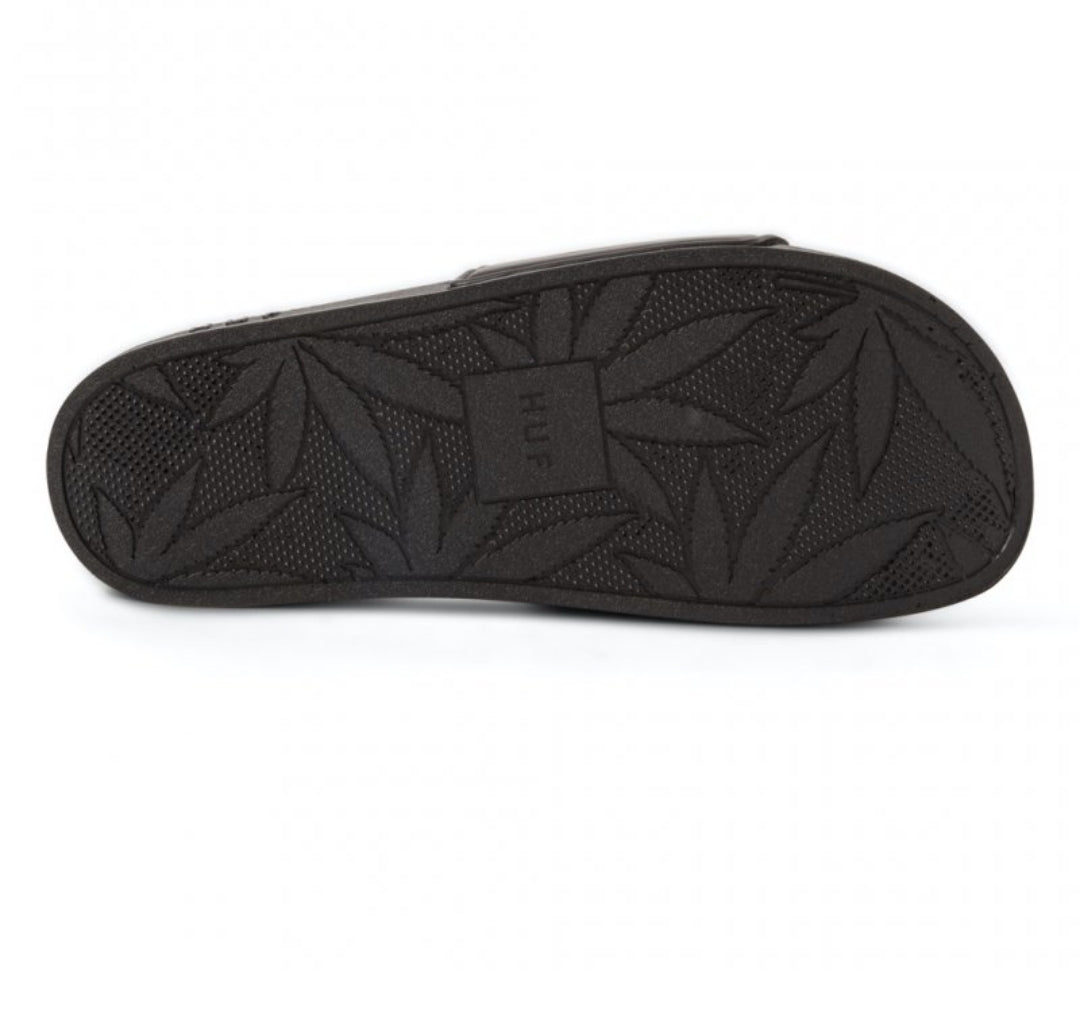 HUF x Thrasher Badelatschen – Schwarze Slides mit Logo, Größe 42