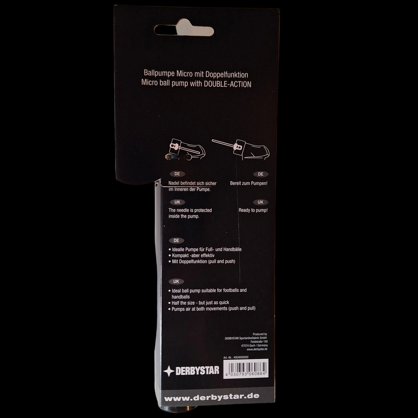 Derbystar Ballpumpe Micro (Schwarz) inkl. Ventilnadel